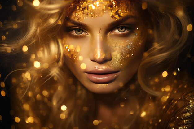 Photo girl with golden glitter