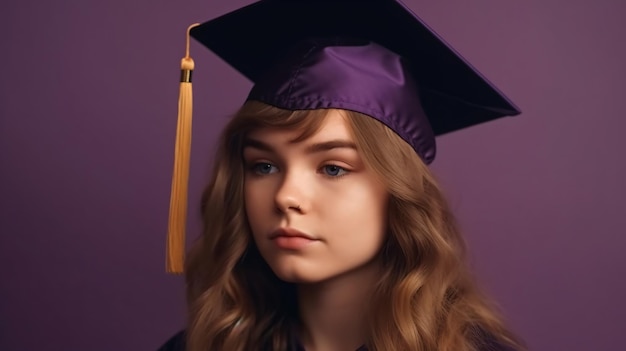 Girl with Graduation Cap Purple Background