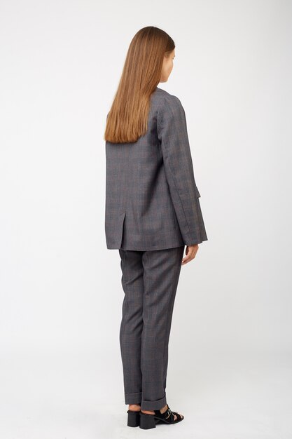 Girl with a gray business suit