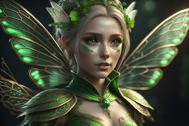 A girl with green fairy wings