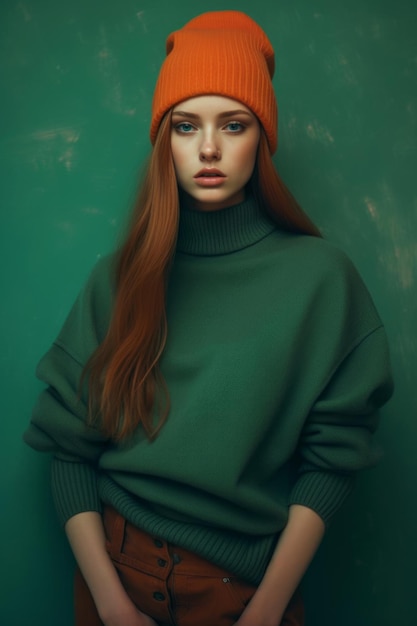 A girl with a green sweater and a green sweater