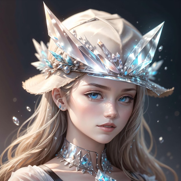 A girl with a hat and a feather on her head