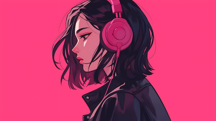 Photo a girl with headphones on her head