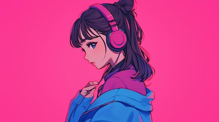 Photo a girl with headphones on her head