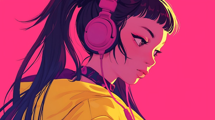 Photo a girl with headphones on her head
