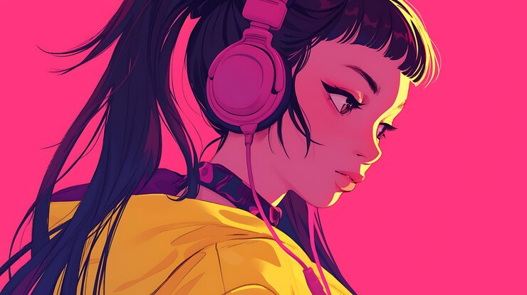 Photo a girl with headphones on her head