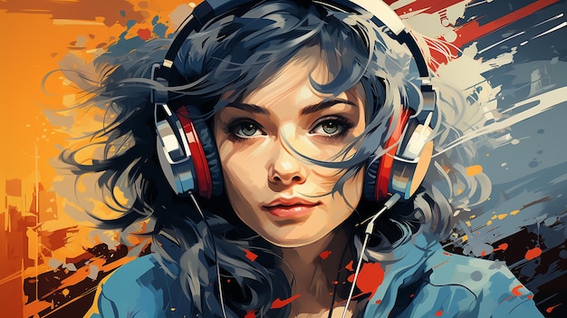 girl with headphones and microphone