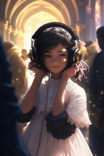 A girl with a headphones on