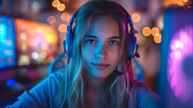 A girl with headphones on