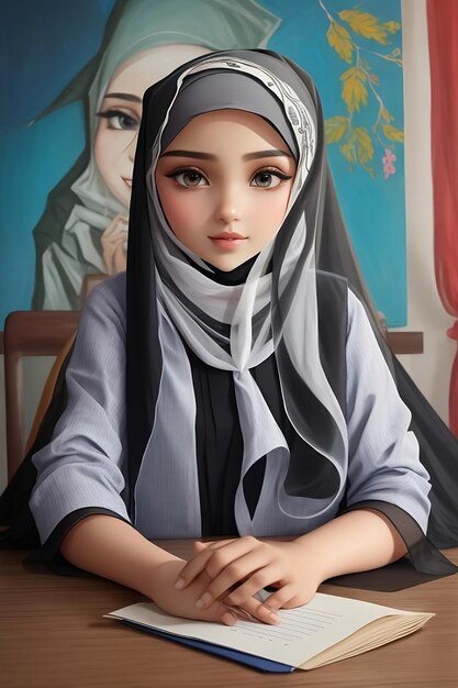 A girl with a headscarf on her head