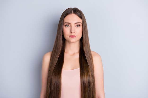 girl with healthy hair isolated on grey