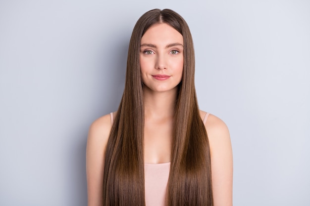 girl with healthy hair isolated on grey