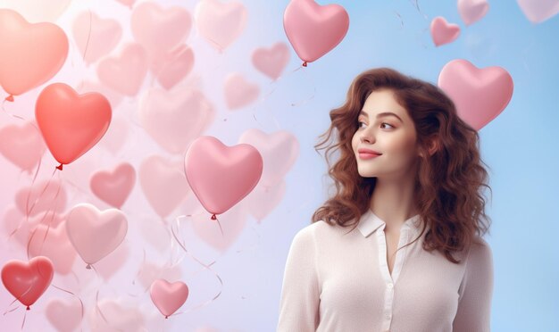 Girl with heart balloons