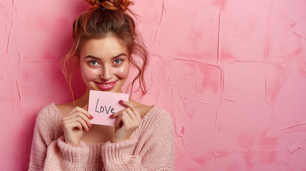 girl with heart shaped pink paper