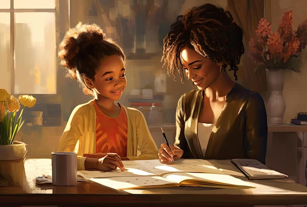 a girl with her mother in a private office in the style of humanistic empathy