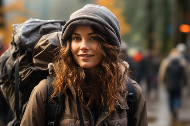 A girl with a hoodie on her head is walking in the rain.