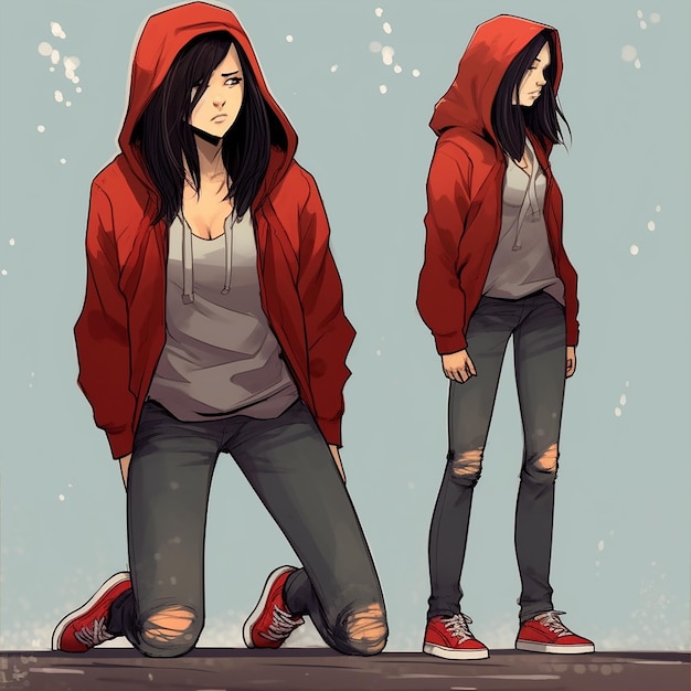 a girl with a hoodie on and a hoodie on the left.