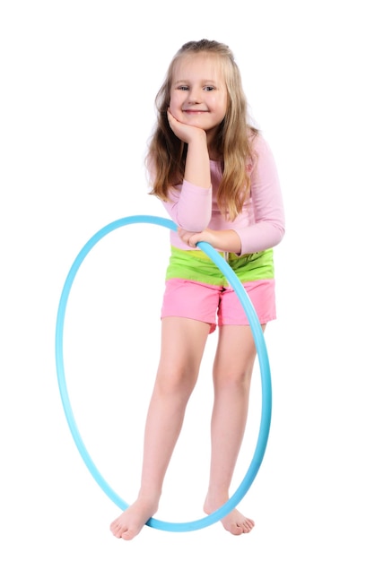 Girl with hula hoop isolated