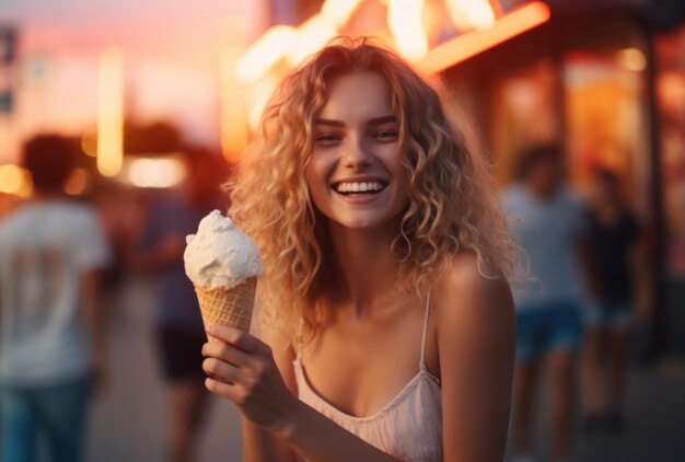 Girl with ice cream Illustration Generative AI