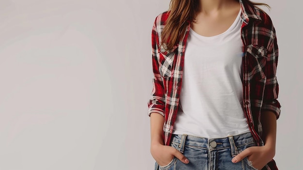 Photo a girl with jeans and a blank white shirt