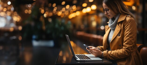 girl with laptop in cafe Generative AI