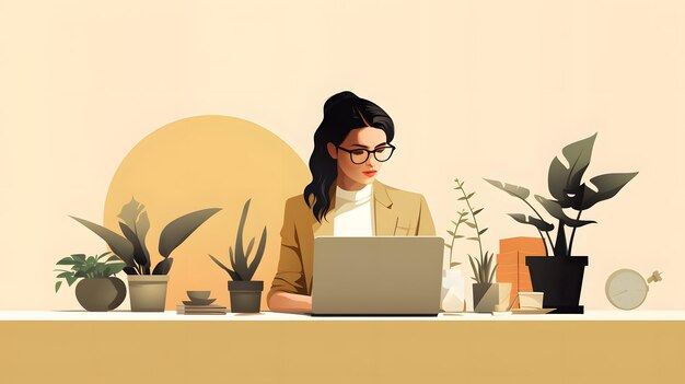 Girl with laptop sitting Freelance or studying concept