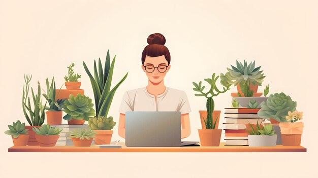 Girl with laptop sitting Freelance or studying concept