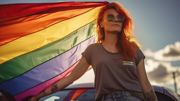 Photo girl with lgbti flag on her back