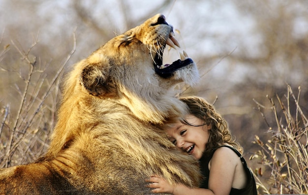 Foto ragazza con leone leone amore