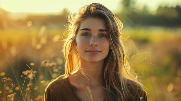 Photo a girl with long blonde hair in a field of dandelions