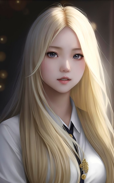 Girl with long blonde hair and a white shirt