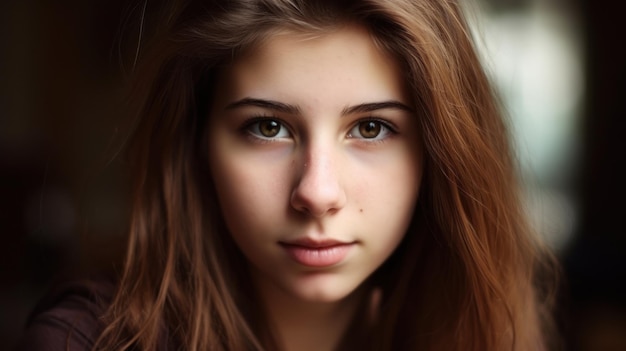 A girl with long brown hair and a black shirt