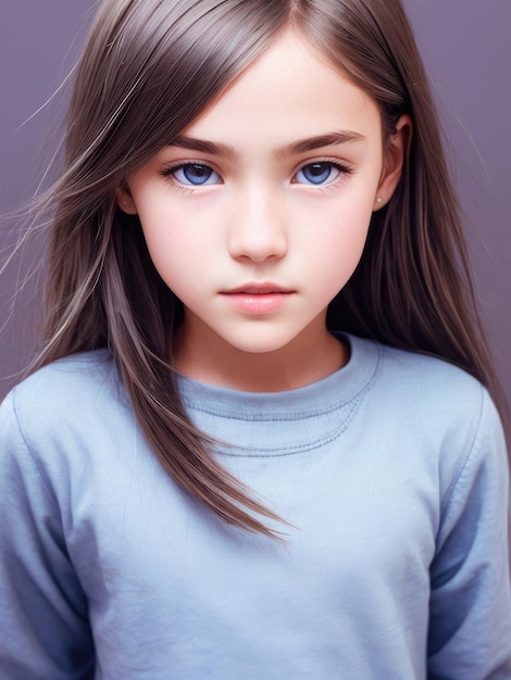 A girl with long brown hair and blue eyes