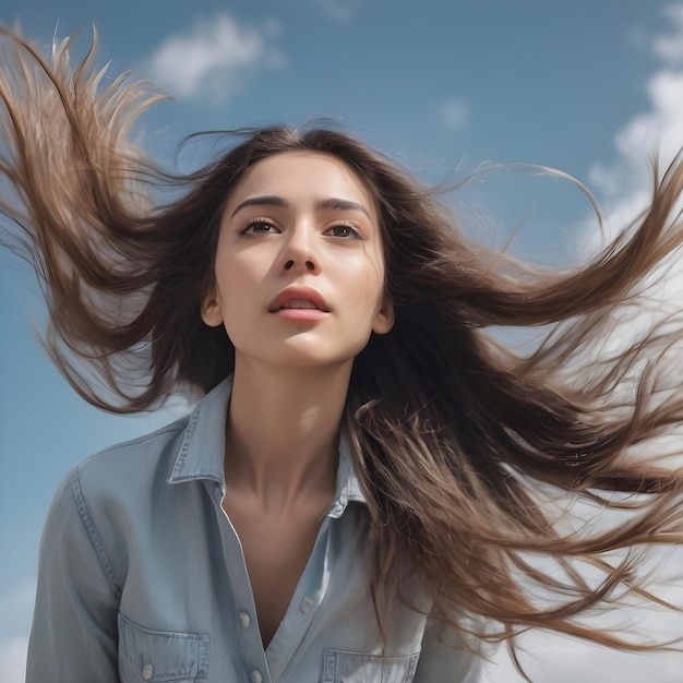 Foto ragazza con i capelli lunghi e volanti