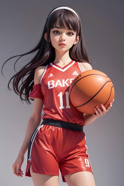 Girl with long hair in basketball clothes basketball baby cheerleader beautiful cute woman sports
