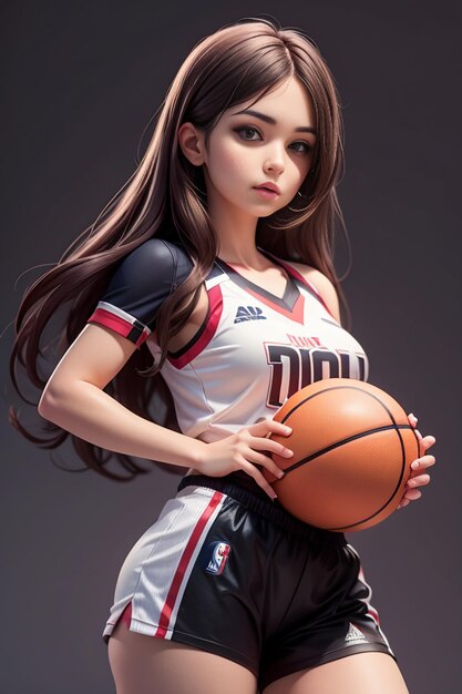 Girl with long hair in basketball clothes basketball baby cheerleader beautiful cute woman sports