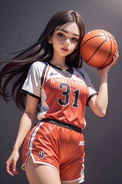 Girl with long hair in basketball clothes basketball baby cheerleader beautiful cute woman sports