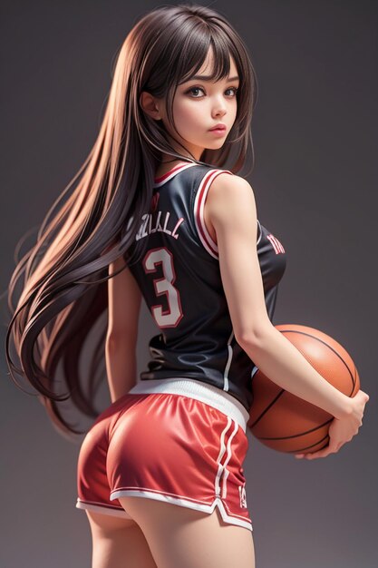 Girl with long hair in basketball clothes basketball baby cheerleader beautiful cute woman sports