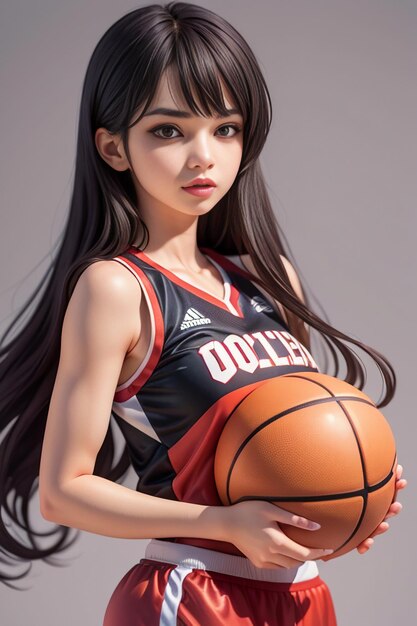 Girl with long hair in basketball clothes basketball baby cheerleader beautiful cute woman sports