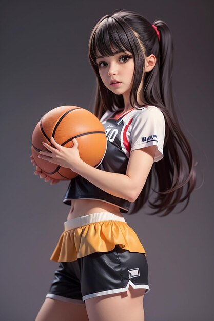 Girl with long hair in basketball clothes basketball baby cheerleader beautiful cute woman sports