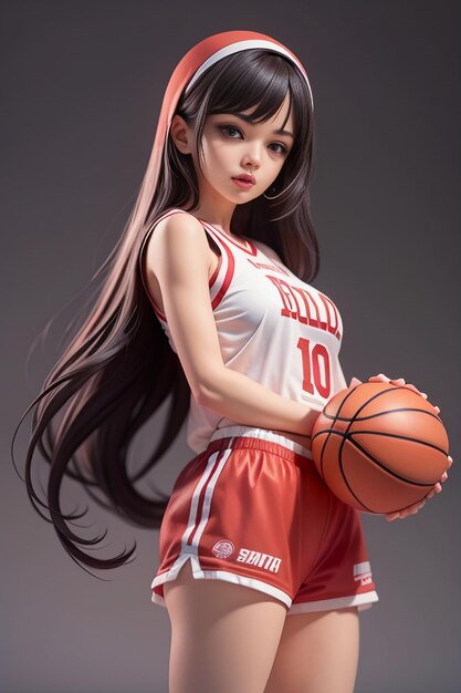 Girl with long hair in basketball clothes basketball baby cheerleader beautiful cute woman sports