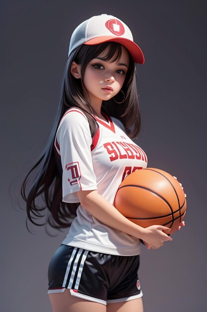 Girl with long hair in basketball clothes basketball baby cheerleader beautiful cute woman sports