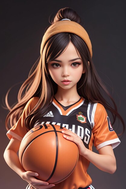 Girl with long hair in basketball clothes basketball baby cheerleader beautiful cute woman sports