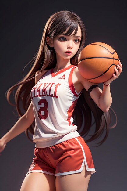 Girl with long hair in basketball clothes basketball baby cheerleader beautiful cute woman sports