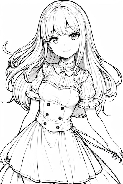 long hair anime girl coloring pages