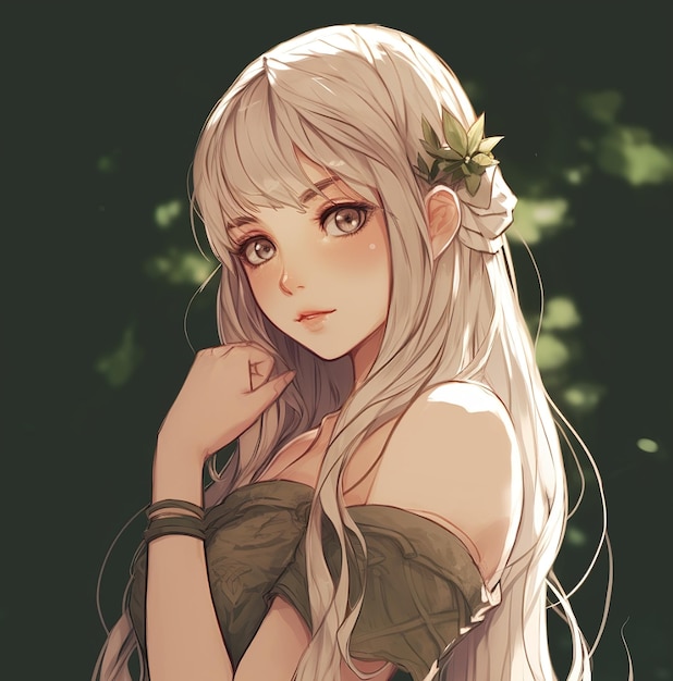 A girl with long hair and a flower in her hair