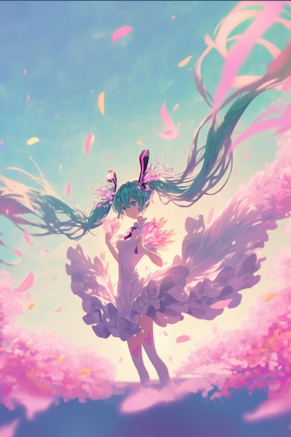 feeling free and flying, anime girl flying over a city, peaceful manga artwork, generative ai technology Stock Illustration