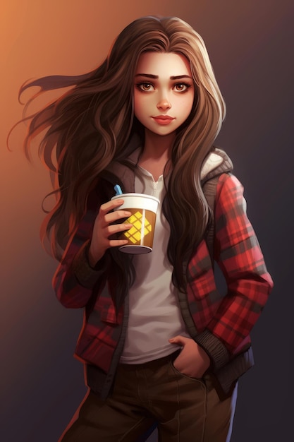 A girl with long hair and a mug of tea