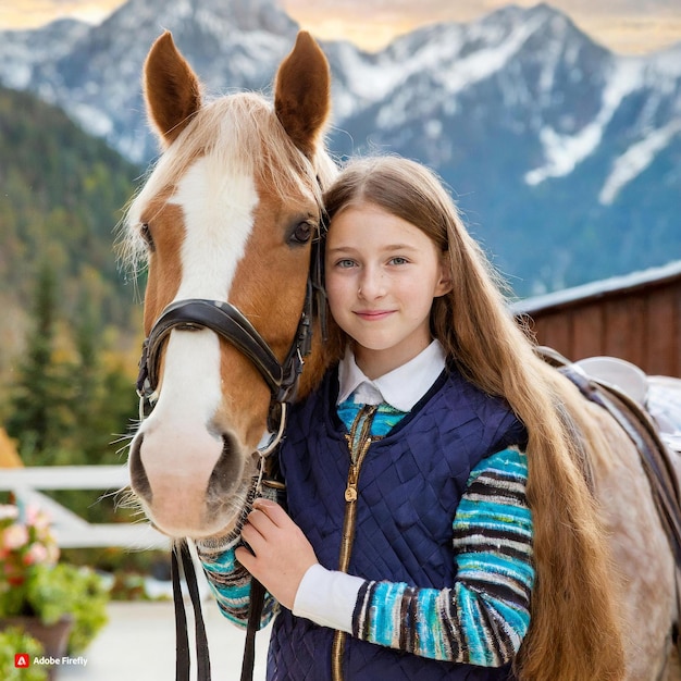 Foto una ragazza con i capelli lunghi si trova accanto a un cavallo