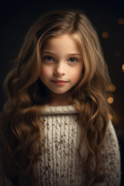 Девушка с длинными волосами и в свитере с надписью «Я маленькая девочка».